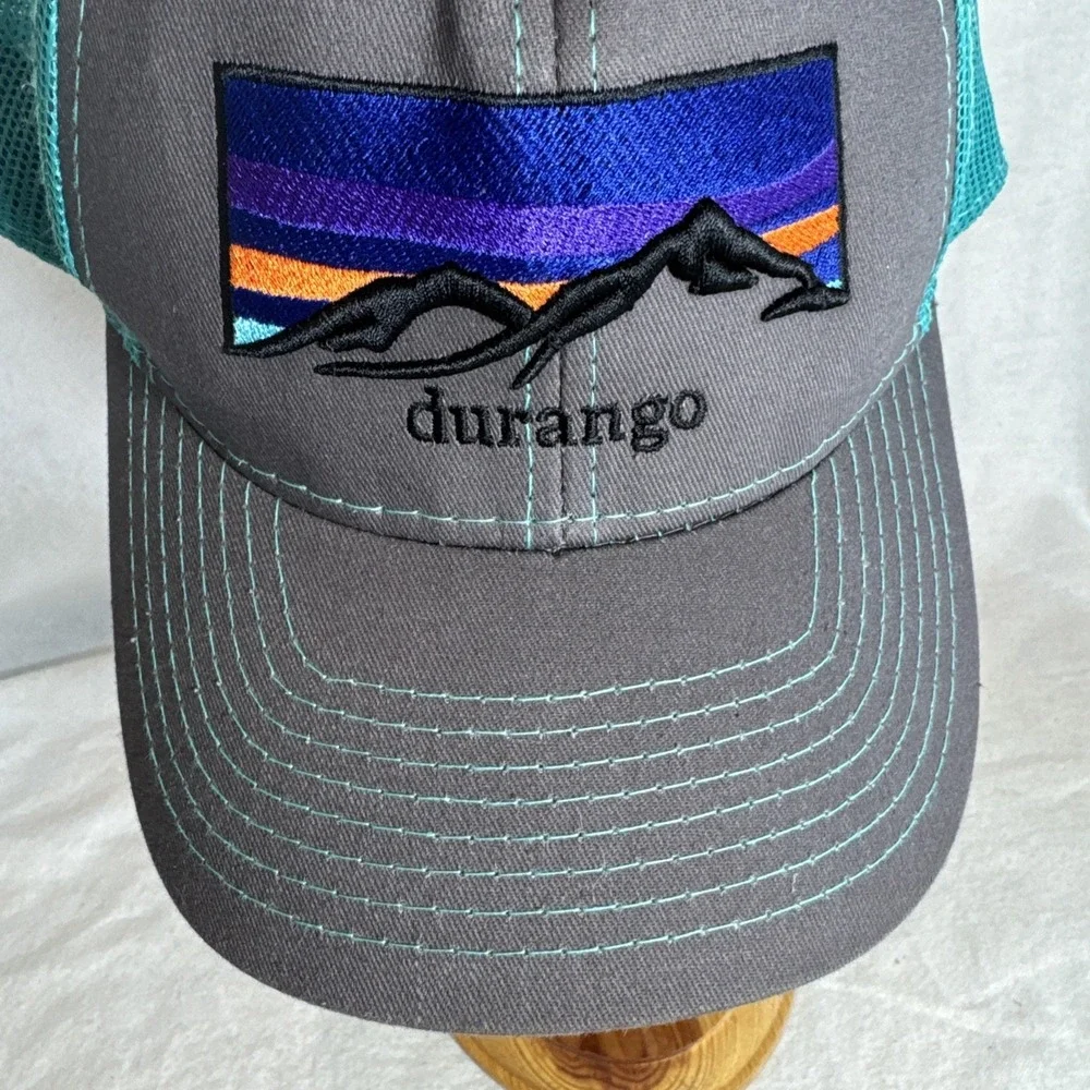 Durango Trucker Hat Cap Mesh Back SnapBack Gray Teal Mtn Graphic Travel Souvenir